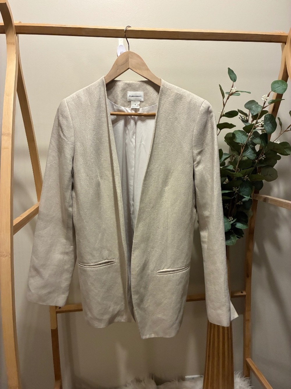 Club Monaco Light Beige Open Front Linen Blazer
